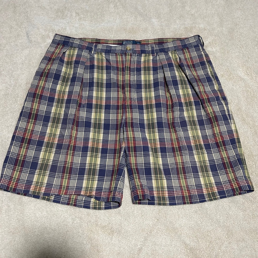 Polo Ralph Lauren Tyler Short Mens 42 9" Multi Color Plaid Pleated Cotton